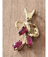 Vintage Ruby Gemstone 14k Gold Filled Rose Flower Leaf Pendant Necklace - £30.47 GBP