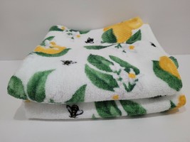 Deborah Connolly 2PC HAND Towels Set Yellow Lemon Bumble Bee White Cotton  - £26.10 GBP
