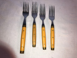 4 Melron Stainless Steel Plastic Handled Forks France - £16.07 GBP