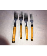 4 Melron Stainless Steel Plastic Handled Forks France - £15.73 GBP