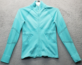 Fabletics Jacket Womens Large Blue Seamless Thumb Hole Sleeve Mock Neck ... - $27.90