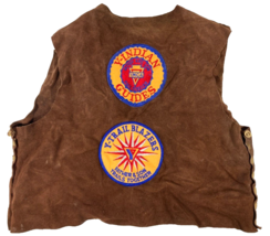 Vintage YMCA Y-Indian Guide Leather Youth Vest &amp; Patches Father Son Trai... - £19.05 GBP