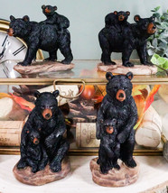Ebros Western Rustic Black Mama Bear Playing W/ Baby Cub Set Of 4 Mini Figurines - £17.57 GBP