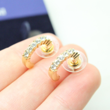 Stylish Vintage Signed Swarovski Crystal Gold Hoop Stud EARRINGS Jewellery - £33.43 GBP