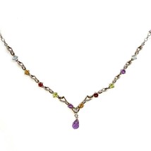 Vtg Signed 925 Sterling Art Deco Multi Gemstone Teardrop Amethyst Necklace sz 18 - £51.43 GBP