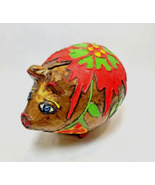 Vintage Mexican Folk Art Piggy Bank Bright Flowers 10in Paper Mache - €18,48 EUR