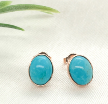 14k Rose Gold Genuine Kingman Turquoise Stud Earrings 3.12 Carats TW (#J7141) - $513.81