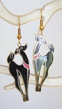 Art Deco Style Genuine Cloisonne Enamel Black Deer Christmas Earrings 1970s vint - £14.34 GBP