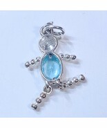 Birthstone Boy Charm Pendant Blue March 925 Sterling Silver faux Aquamarine - $33.68 CAD