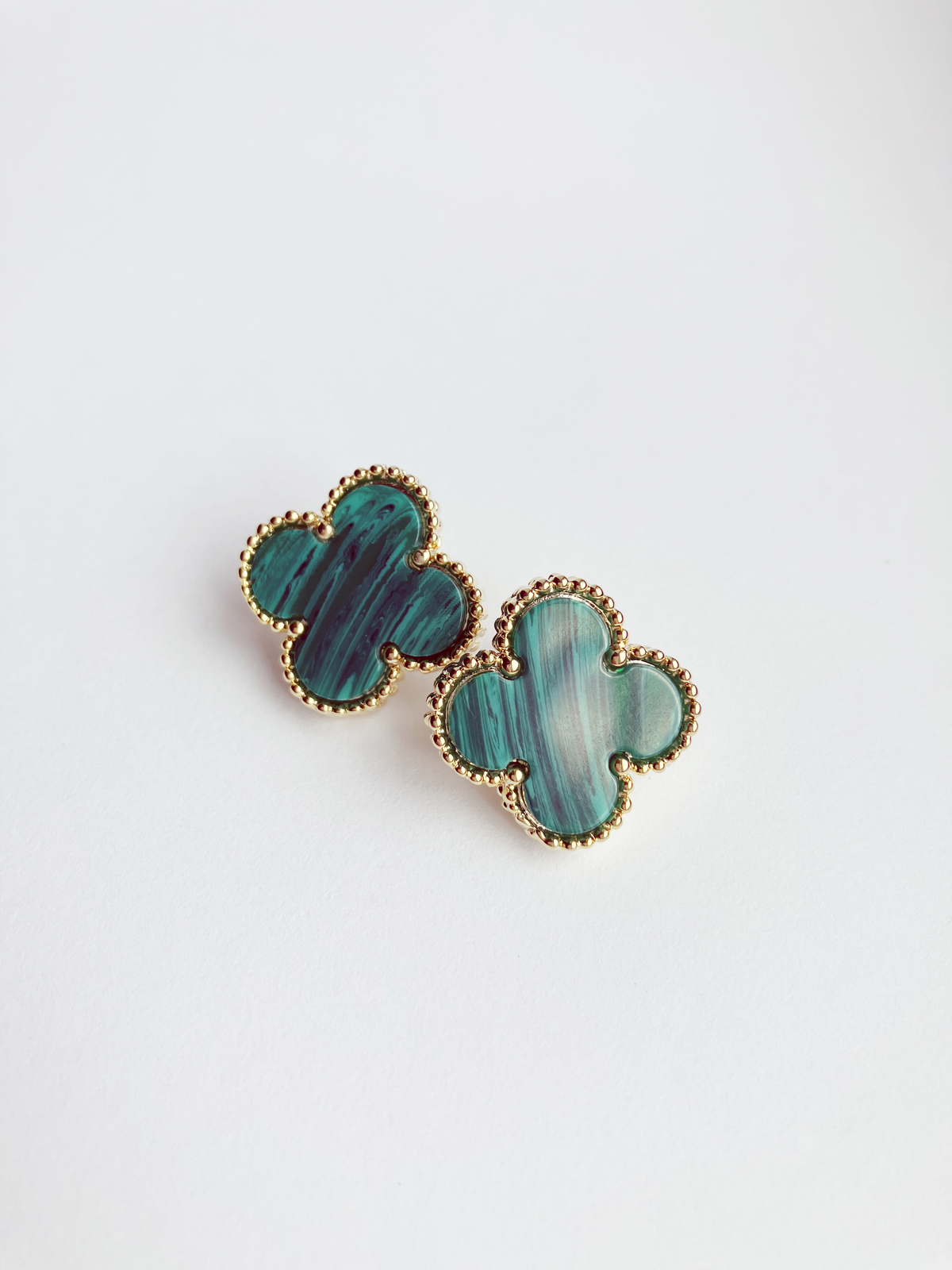 Quatrefoil Motif Gold and Malachite Earrings - $45.00