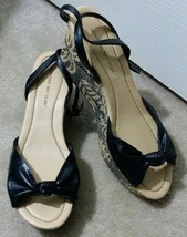 》 Ladies Montego Bay Black Fancy Bow Tessa Floral Wedge Sandals Shoes》11W - $17.81