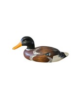 Vintage Solid Wood Mallard Duck Decoy Hand Carved Hand-Painted W Glass E... - $61.75