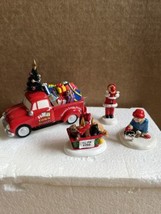 Rare HTF 2013 Dept 56 Snow Village Toy Town Accessory Set of 4 Truck Tree Figure - £34.91 GBP