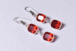 Handmade Silver Plated Square Red Onyx Antique Dangle Earrings Women Casual Wear - £22.13 GBP