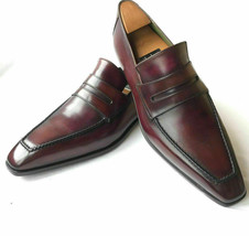 Men&#39;s Brown Penny Loafer Slips on Moccasin Real Leather Handmade Formal Shoes - £119.89 GBP+