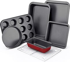 Carbon Steel Baking Pans Sets Nonstick Bakeware Set 7-Piece with Round Cake Pan - £47.30 GBP