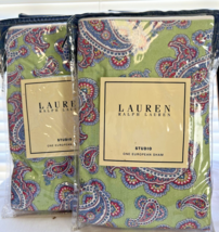 New Vintage Ralph Lauren STUDIO PAISLEY European Pillow Shams Greenvale Green - £74.37 GBP