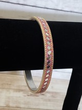 Vintage Bracelet / Bangle - 8.5&quot; Pink Glitter with Mirrored Detail - £11.23 GBP