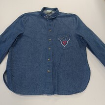 Vintage Palm Club Women's Blue Cotton Long Sleeve Denim Shirt Blouse Top image 15