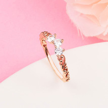 Rose Gold Plated Regal Swirl Tiara Ring With Clear CZ Ring For Women  - $15.66
