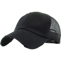Distressed Trucker Dad Hat - Black - £32.23 GBP