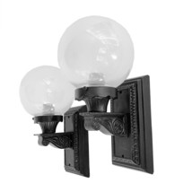 Pair Large Cast Iron Sconce Lights Restored Outdoor Sockets Crystal Globes - $836.83