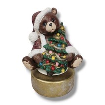Vintage Christmas Teddy Bear Figurine Ceramic Musical Silver Bells Tree Sparkle - £21.90 GBP