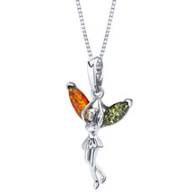 Sterling Silver Baltic Amber Fairy Pendant Necklace - £66.44 GBP