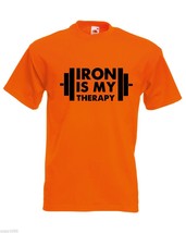 Mens T-Shirt Iron is My Therapy Bodybuilder tShirt Bodybuilding Fitness Shirt - £19.46 GBP