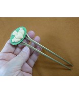 cxm38-1 CLADDAGH heart hands green white CAMEO brass hair stick pin acce... - $47.28 CAD