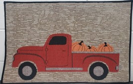 TAPESTRY KITCHEN MAT/RUG (20&quot;x30&quot;) RED TRUCK WITH PUMPKINS, rectangle, HC - $14.84