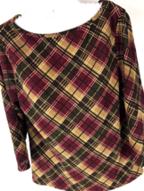 Vintage Blouse Top Stretchy Metallic Kathy Ireland USA Small Brown Plaid grunge - £13.42 GBP