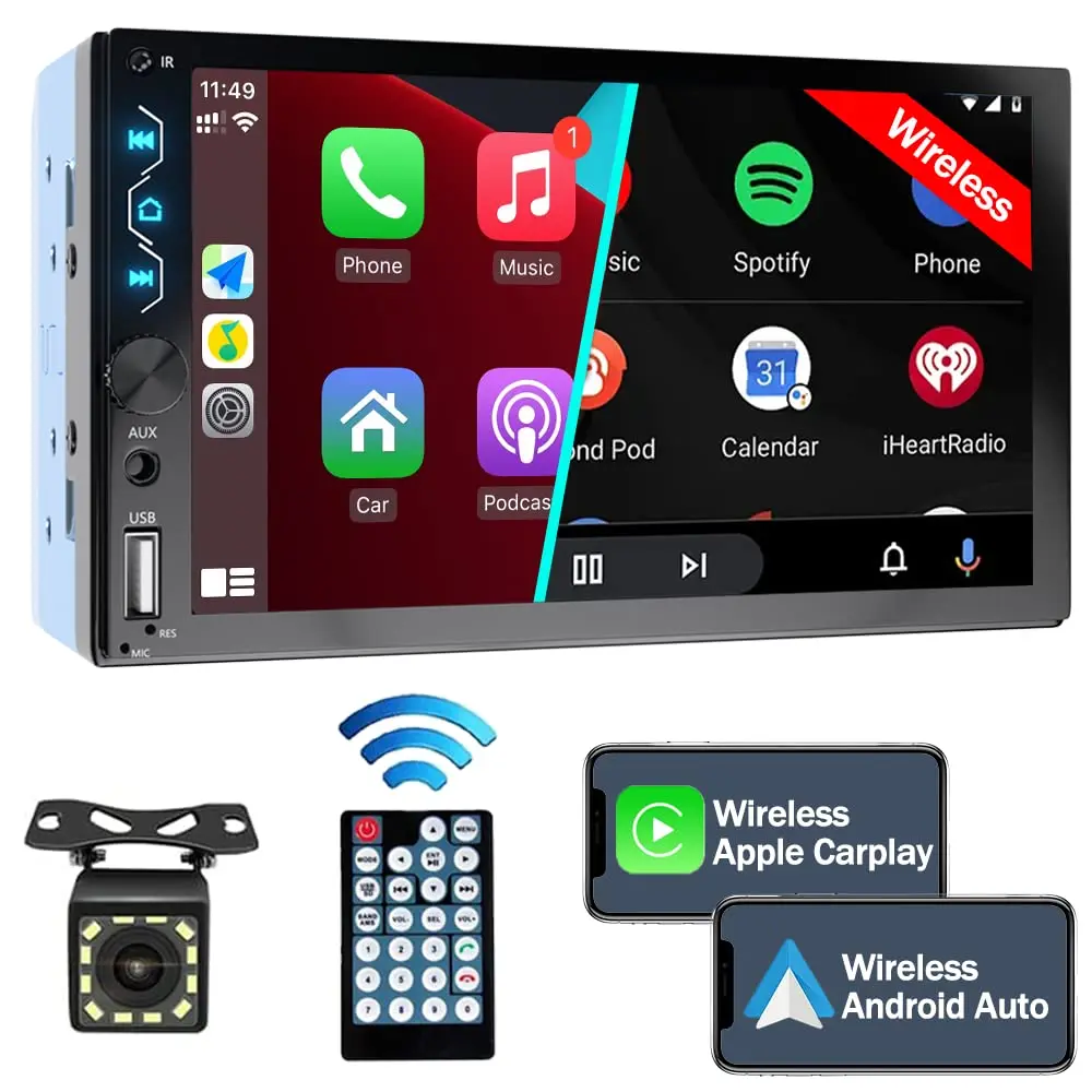 Double Din Car Stereo with Wireless Carplay,Wireless Android Auto,7 inch... - £62.81 GBP
