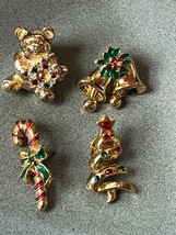 Lot of Small Goldtone Bells w Swinging Parts Swirl Christmas Tree Enamel Striped - £15.30 GBP