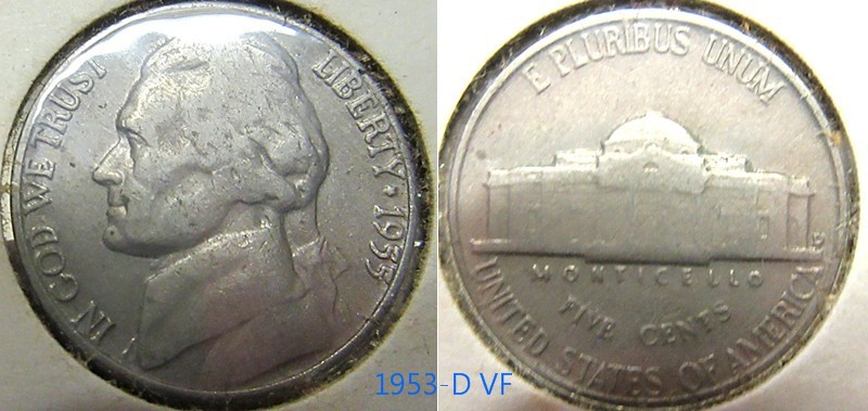 Jefferson  Nickel 1953-D VF - $2.50