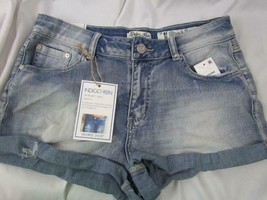 NWT Indigo Rein Jr High Rise Short Cuffed Destruction Med Blue Sz 7 Org ... - £7.58 GBP