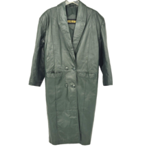 Fitz Wright Womens Green Leather Coat Size M Long 2 Button Closure - £51.80 GBP