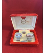 Vtg Hickok Enameled Cufflinks &amp; Tie Clip Set Red Enamel Silver Tone Boxe... - $470.99 MXN