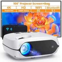 Projector, 5G Wifi Bluetooth Projector, Native 1080P Portable Projector With Scr - £233.70 GBP
