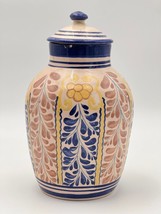 Vintage Tonala Ginger Jar with Lid Floral &amp; Leaves Pattern Mexican Pottery 10&quot; H - £20.93 GBP