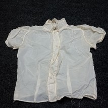 Vintage Kitty Kollier Shirt Button Up Collared Lightweight Nylon White 50s 60s - £14.73 GBP
