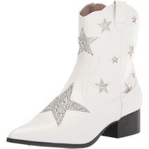 Betsey Johnson Women Cowgirl Boots Edison Size US 9.5 White Silver Glitter Stars - £86.29 GBP