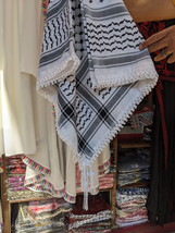 Palestinian Palestine Keffiyeh Scarf Shemagh Arab, Cotton, Kufiya White Black شم - £25.29 GBP