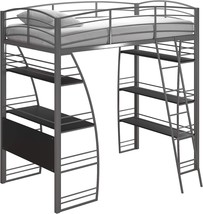 Dhp Studio Loft Bunk Bed Over Desk And Bookcase With Metal Frame - Twin (Gray). - $320.98