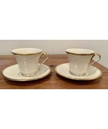 Lenox Eternal Set of 2 Footed Cups &amp; Saucers Ivory Gold Trim Made in USA - £37.47 GBP
