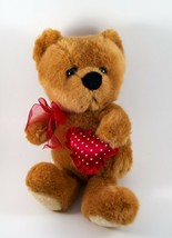 Teddy Bear With A Bow &amp; Holding A Heart Plush Brown 10 inch - $9.99