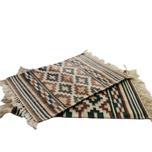 Cloth Tapestry Woven Placemats Squares Native Geometric Set of 2 Vtg  - £20.20 GBP
