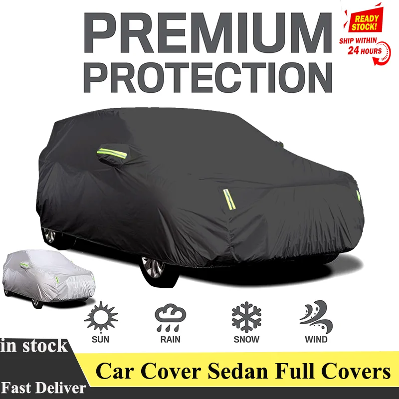 Car Cover Sedan Full Covers with Reflective Strip Sunscreen Protection - £30.45 GBP+