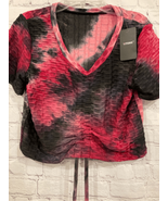 Yitong Women L/XL Tie Dye Athletic Top Pink Black Textured Moisture Wick... - $10.09