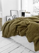 Olive Green Washed Cotton Duvet Cover Queen Pure 100% Cotton Softened Ki... - £53.91 GBP+